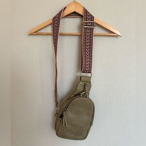 Anthropologie Olive Green Bag with Patterned Strap
